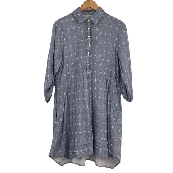 Isabella Sinclair Shirt Dress Womens Size Medium Polka Dot 100%‎ Cotton Chambray - Picture 1 of 12